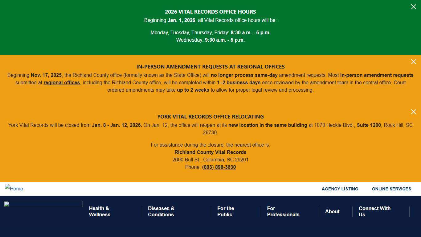 About Vital Records South Carolina Department of Public Health